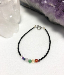 Black Agate bracelet with Chakra