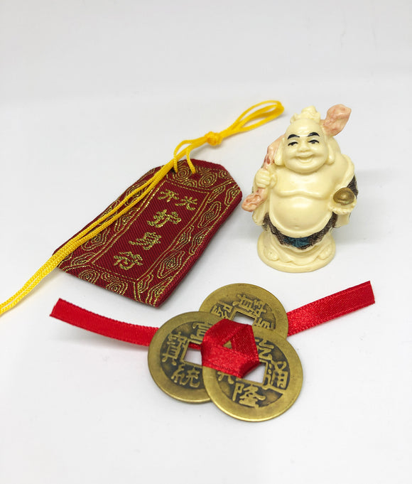 Laughing Buddha and coins