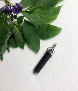 Black obsidian double point big pendant