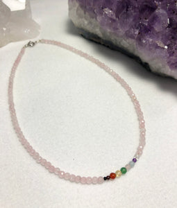 rose quartz necklace with chakra