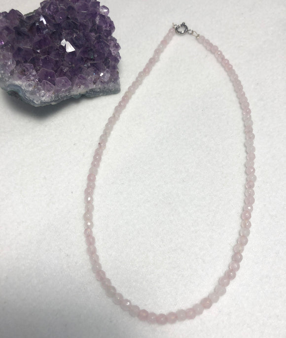 Rose quartz necklace diamond cut